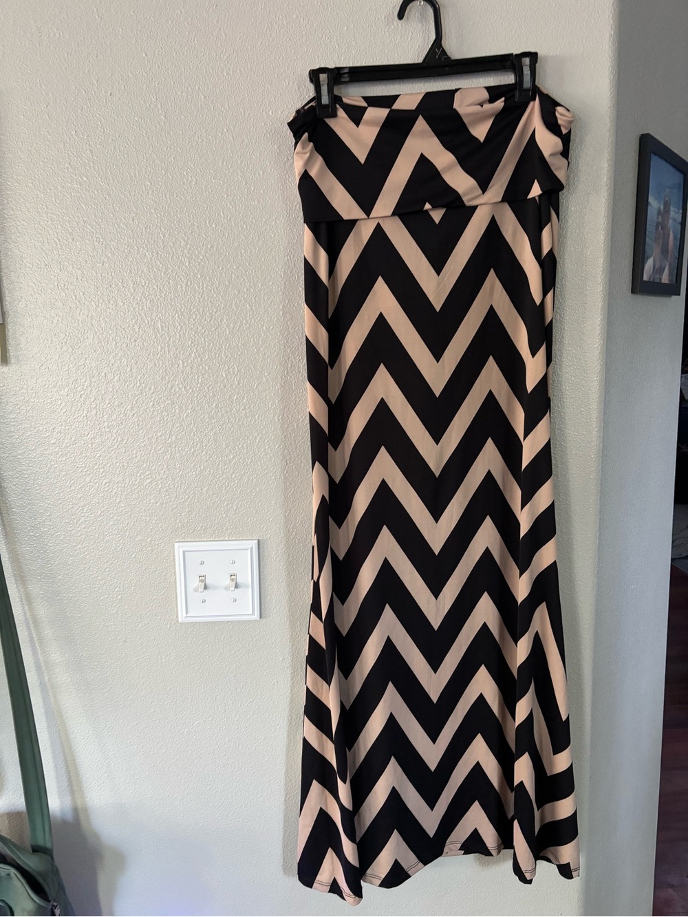 Auditions Chevron Maxi Skirt 2XL Fold-Over High Waist Black Taupe Zig Zag Boho